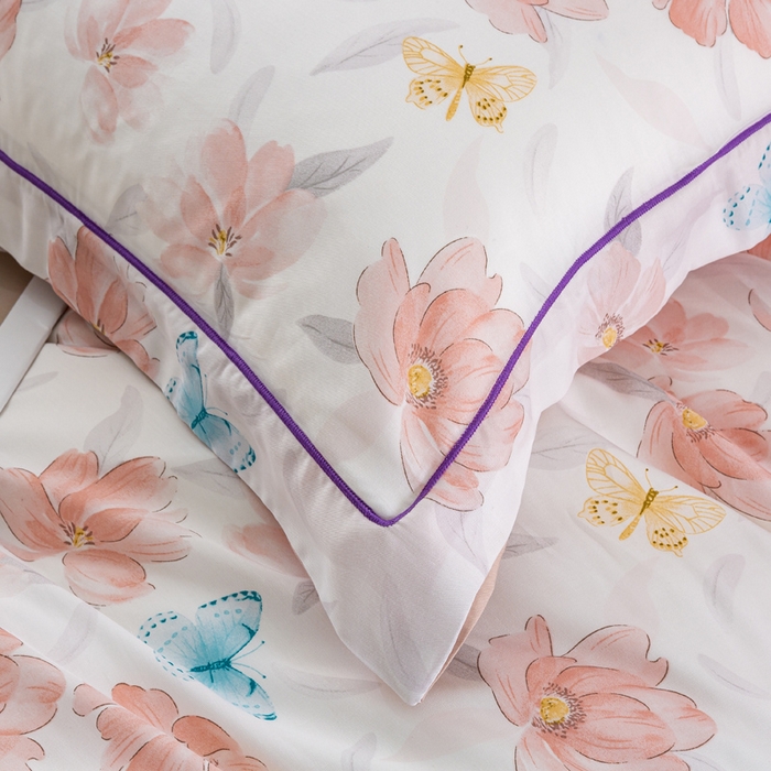 91家纺网 家纺一手货源 找家纺 麦田家纺 2025新款50S莱赛尔天丝印花四件套 渺渺飞花