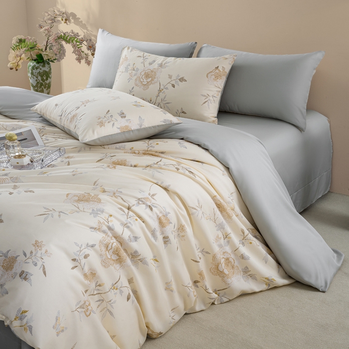 91家纺网 家纺一手货源 找家纺 麦田家纺 2025新款50S莱赛尔天丝印花四件套 妍艺