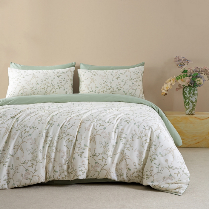 91家纺网 家纺一手货源 找家纺 麦田家纺 2025新款50S莱赛尔天丝印花四件套 浅爱