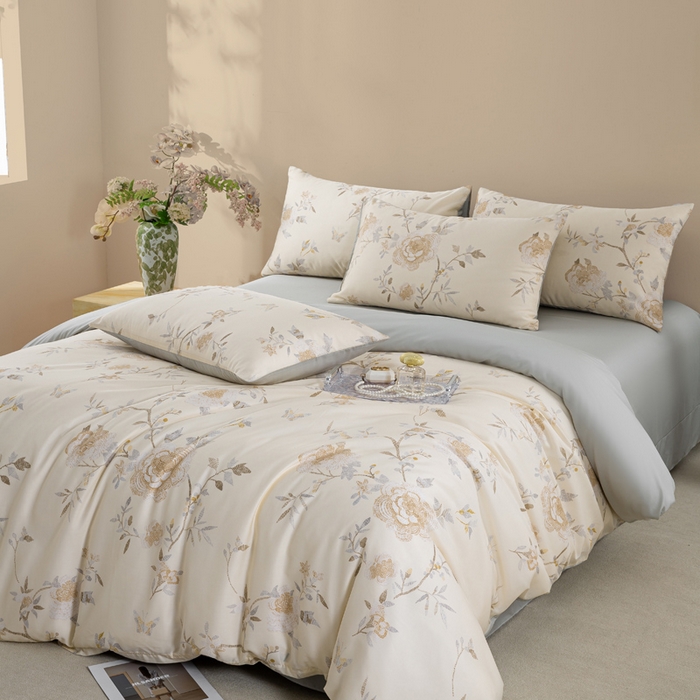 91家纺网 家纺一手货源 找家纺 麦田家纺 2025新款50S莱赛尔天丝印花四件套 妍艺