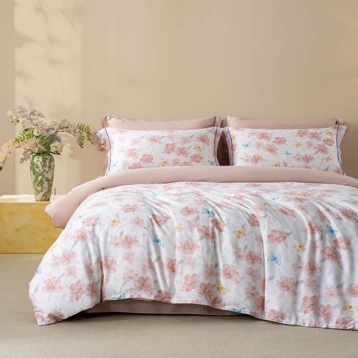 91家纺网 家纺一手货源 找家纺 麦田家纺 2025新款50S莱赛尔天丝印花四件套 渺渺飞花