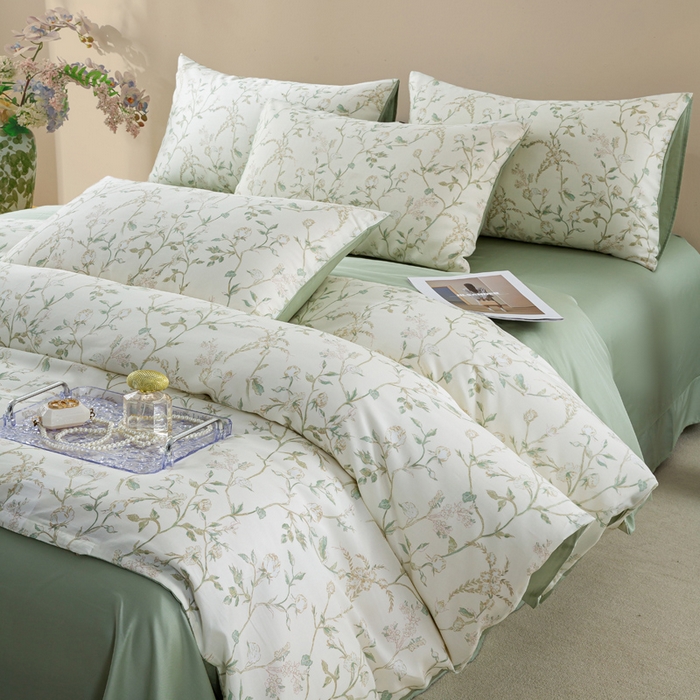 91家纺网 家纺一手货源 找家纺 麦田家纺 2025新款50S莱赛尔天丝印花四件套 浅爱