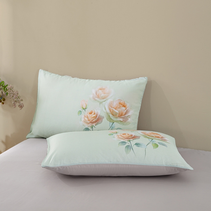 91家纺网 家纺一手货源 找家纺 麦田家纺 2025新款50S莱赛尔天丝印花四件套 览芳华-绿