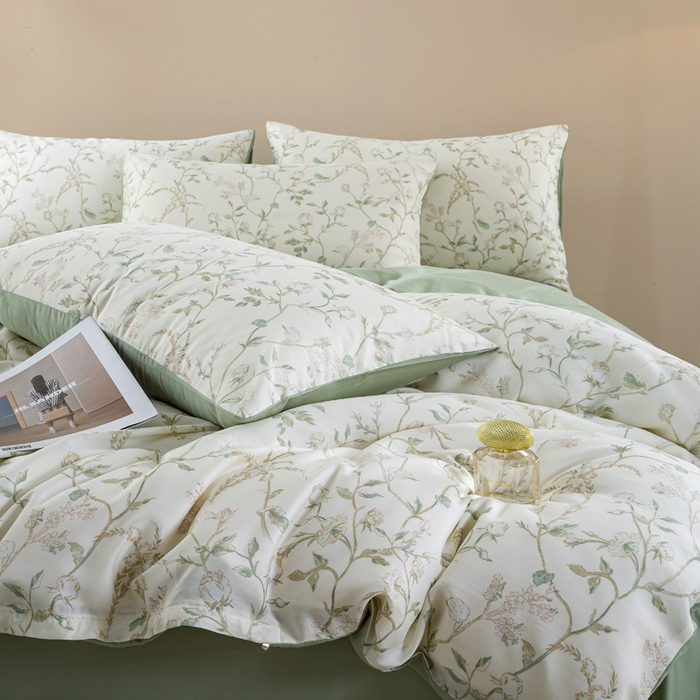 91家纺网 家纺一手货源 找家纺 麦田家纺 2025新款50S莱赛尔天丝印花四件套 浅爱