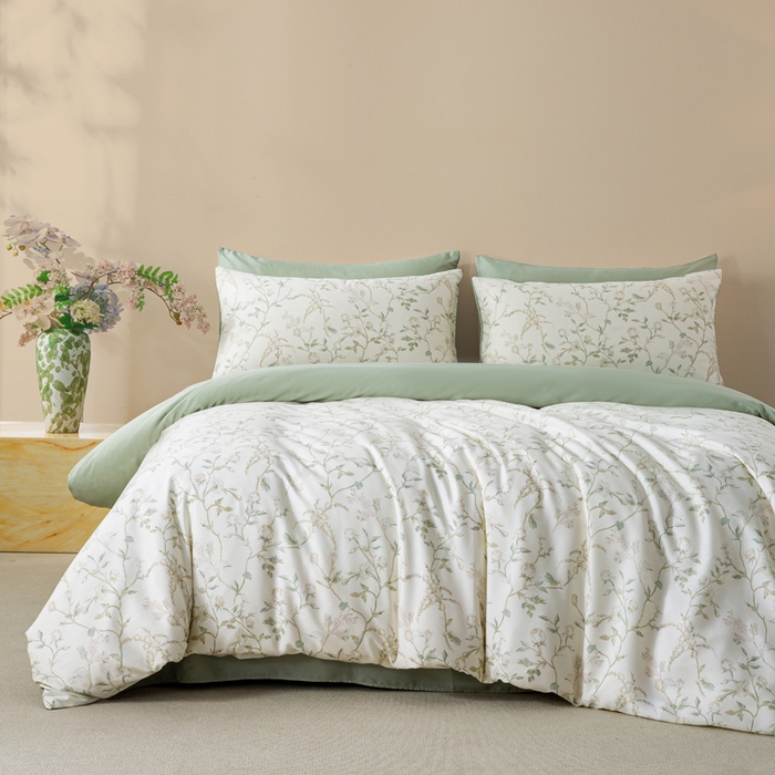 91家纺网 家纺一手货源 找家纺 麦田家纺 2025新款50S莱赛尔天丝印花四件套 浅爱