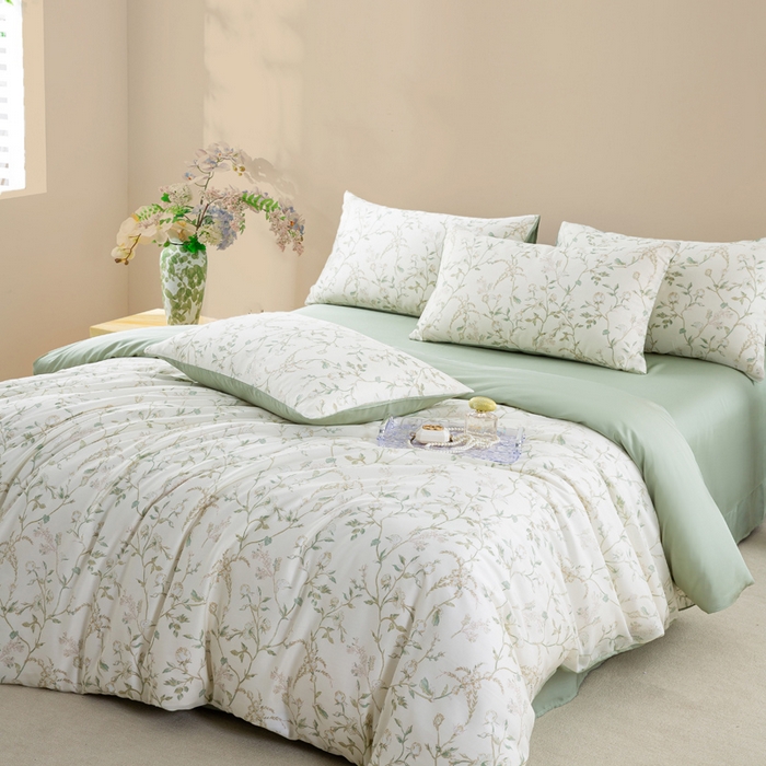 91家纺网 家纺一手货源 找家纺 麦田家纺 2025新款50S莱赛尔天丝印花四件套 浅爱