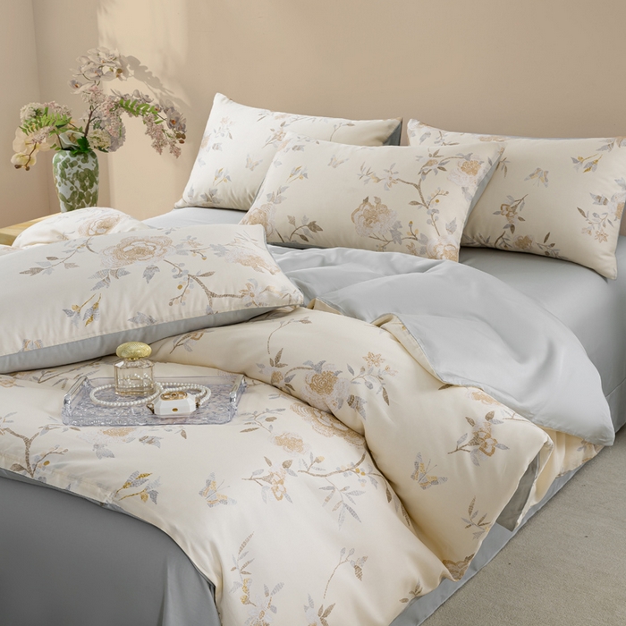 91家纺网 家纺一手货源 找家纺 麦田家纺 2025新款50S莱赛尔天丝印花四件套 妍艺