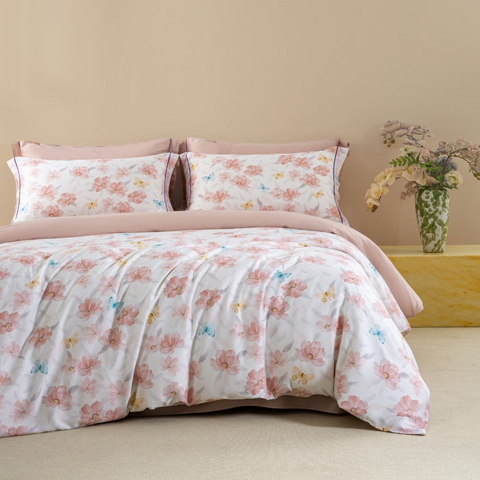 91家纺网 家纺一手货源 找家纺 麦田家纺 2025新款50S莱赛尔天丝印花四件套 渺渺飞花