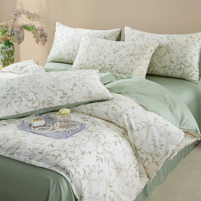 91家纺网 家纺一手货源 找家纺 麦田家纺 2025新款50S莱赛尔天丝印花四件套 浅爱