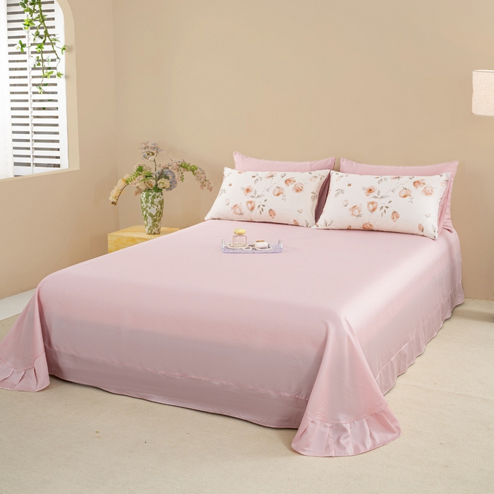 91家纺网 家纺一手货源 找家纺 麦田家纺 2025新款50S莱赛尔天丝印花四件套 花艺盈香-粉