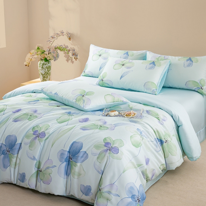 91家纺网 家纺一手货源 找家纺 麦田家纺 2025新款50S莱赛尔天丝印花四件套 微遥