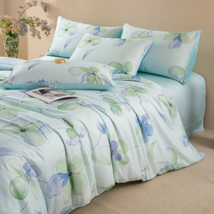 91家纺网 家纺一手货源 找家纺 麦田家纺 2025新款50S莱赛尔天丝印花四件套 微遥