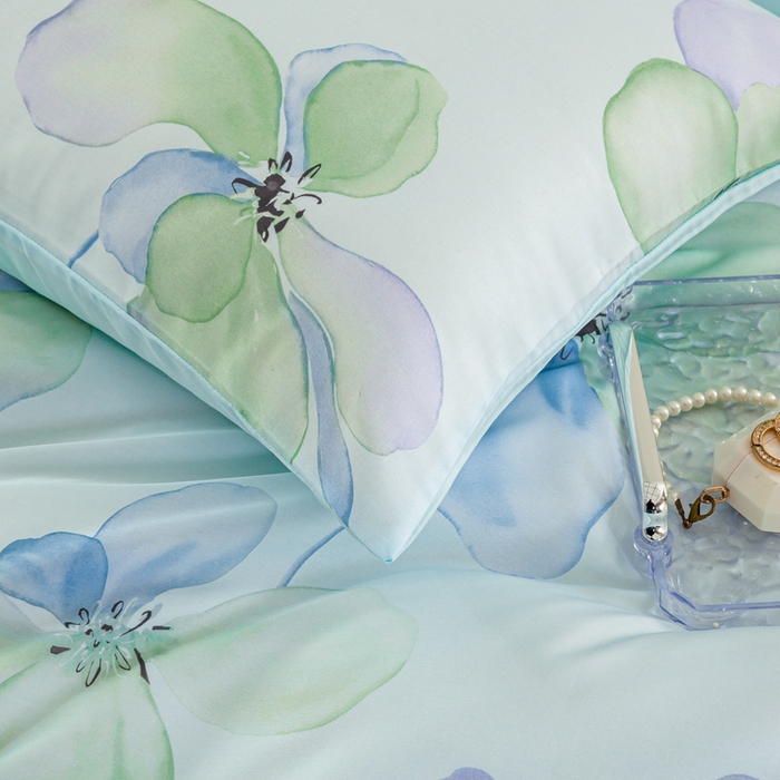 91家纺网 家纺一手货源 找家纺 麦田家纺 2025新款50S莱赛尔天丝印花四件套 微遥