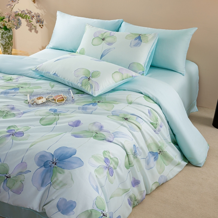 91家纺网 家纺一手货源 找家纺 麦田家纺 2025新款50S莱赛尔天丝印花四件套 微遥