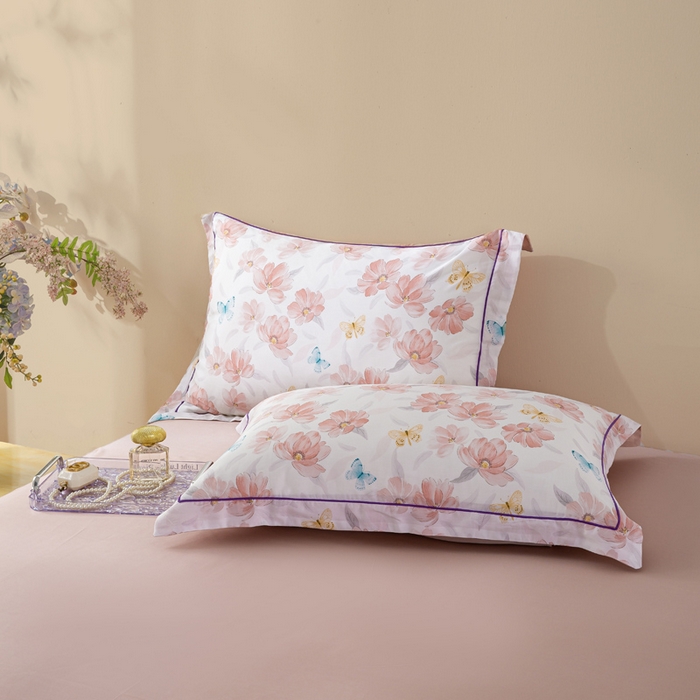 91家纺网 家纺一手货源 找家纺 麦田家纺 2025新款50S莱赛尔天丝印花四件套 渺渺飞花