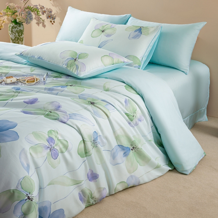 91家纺网 家纺一手货源 找家纺 麦田家纺 2025新款50S莱赛尔天丝印花四件套 微遥