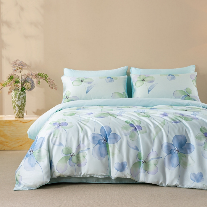 91家纺网 家纺一手货源 找家纺 麦田家纺 2025新款50S莱赛尔天丝印花四件套 微遥