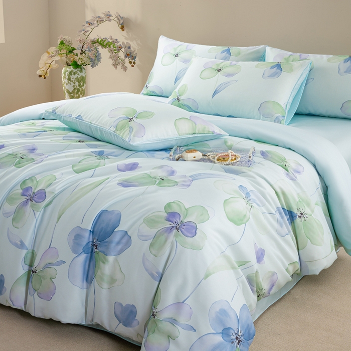 91家纺网 家纺一手货源 找家纺 麦田家纺 2025新款50S莱赛尔天丝印花四件套 微遥