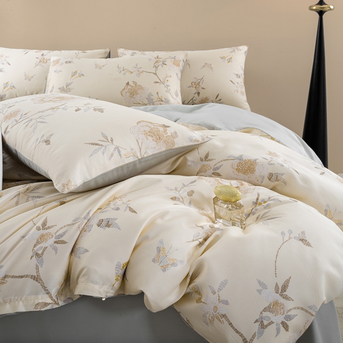 91家纺网 家纺一手货源 找家纺 麦田家纺 2025新款50S莱赛尔天丝印花四件套 妍艺