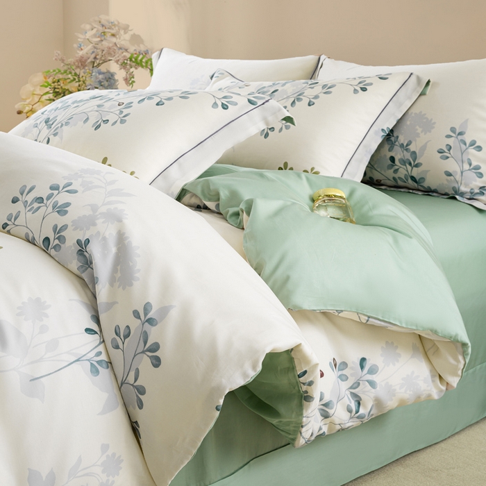 91家纺网 家纺一手货源 找家纺 麦田家纺 2025新款50S莱赛尔天丝印花四件套 娇花弄影