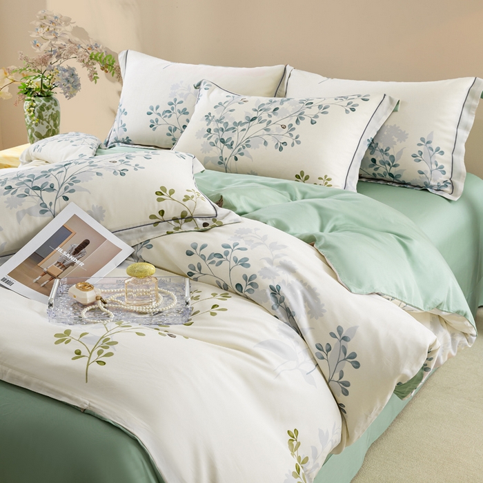 91家纺网 家纺一手货源 找家纺 麦田家纺 2025新款50S莱赛尔天丝印花四件套 娇花弄影