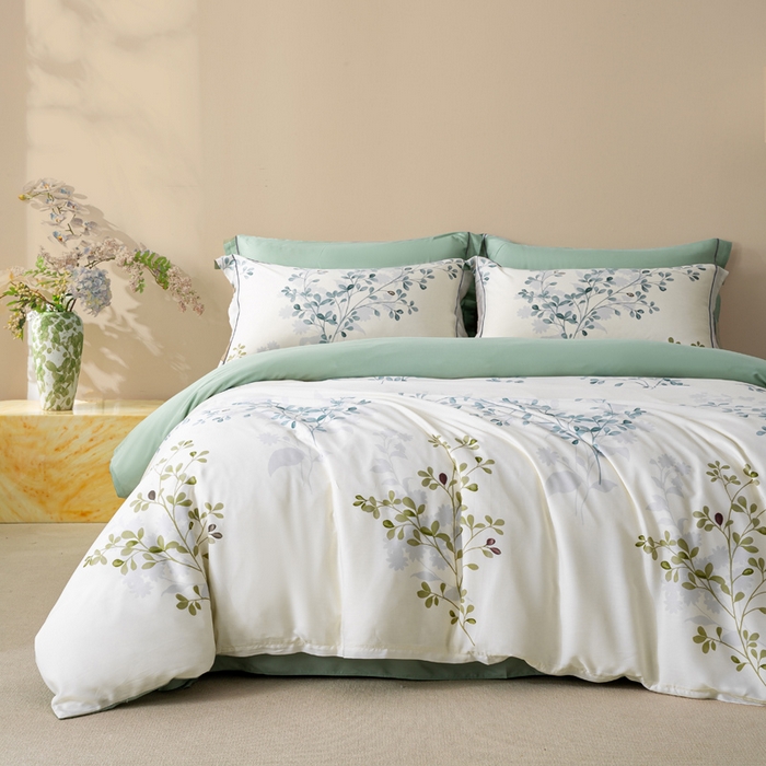 91家纺网 家纺一手货源 找家纺 麦田家纺 2025新款50S莱赛尔天丝印花四件套 娇花弄影