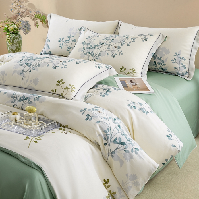 91家纺网 家纺一手货源 找家纺 麦田家纺 2025新款50S莱赛尔天丝印花四件套 娇花弄影