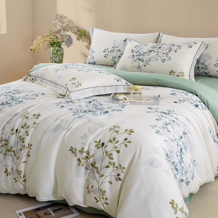 91家纺网 家纺一手货源 找家纺 麦田家纺 2025新款50S莱赛尔天丝印花四件套 娇花弄影