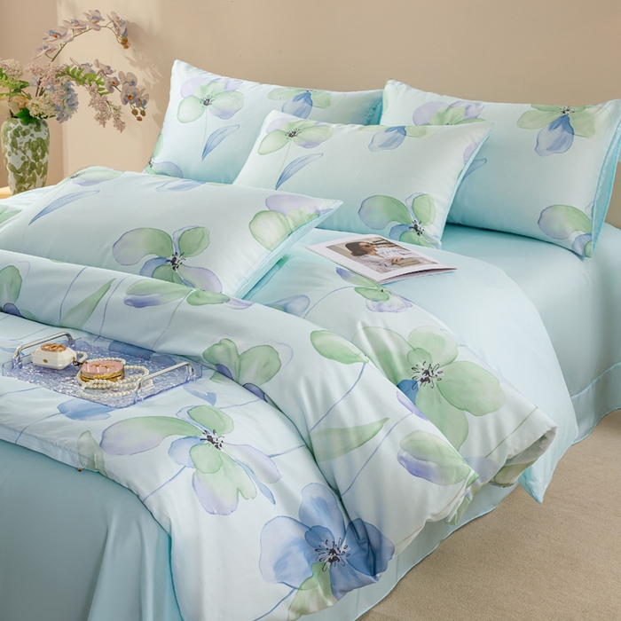 91家纺网 家纺一手货源 找家纺 麦田家纺 2025新款50S莱赛尔天丝印花四件套 微遥