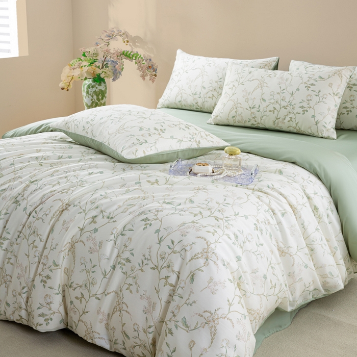 91家纺网 家纺一手货源 找家纺 麦田家纺 2025新款50S莱赛尔天丝印花四件套 浅爱