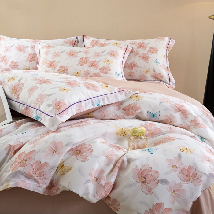 91家纺网 家纺一手货源 找家纺 麦田家纺 2025新款50S莱赛尔天丝印花四件套 渺渺飞花