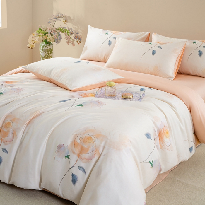 91家纺网 家纺一手货源 找家纺 麦田家纺 2025新款50S莱赛尔天丝印花四件套 绮梦-玉