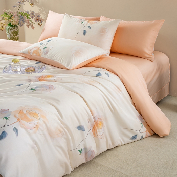 91家纺网 家纺一手货源 找家纺 麦田家纺 2025新款50S莱赛尔天丝印花四件套 绮梦-玉