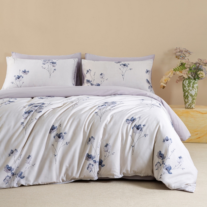 91家纺网 家纺一手货源 找家纺 麦田家纺 2025新款50S莱赛尔天丝印花四件套 蓝韵生香