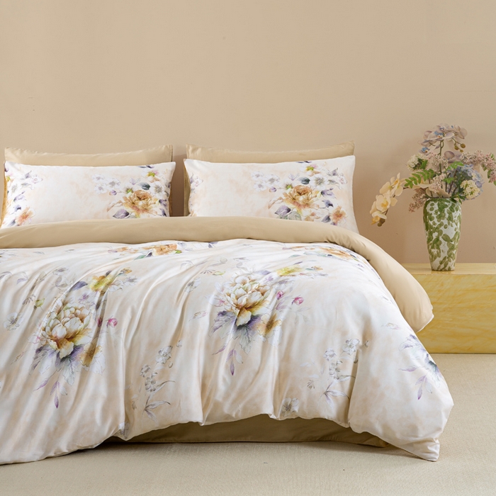 91家纺网 家纺一手货源 找家纺 麦田家纺 2025新款50S莱赛尔天丝印花四件套 洛思-黄