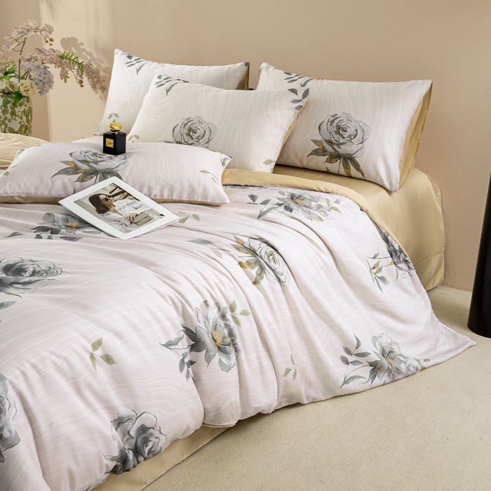 91家纺网 家纺一手货源 找家纺 麦田家纺 2025新款50S莱赛尔天丝印花四件套 烟雨江南