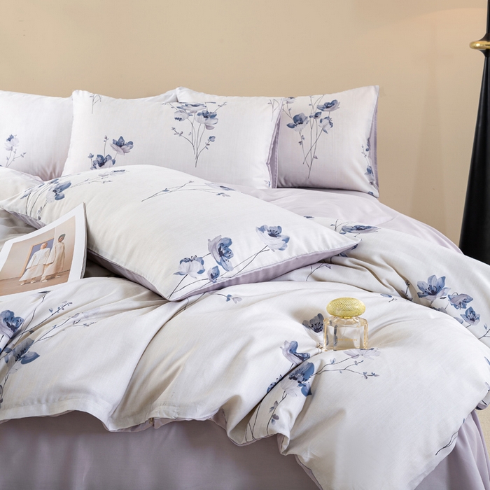 91家纺网 家纺一手货源 找家纺 麦田家纺 2025新款50S莱赛尔天丝印花四件套 蓝韵生香