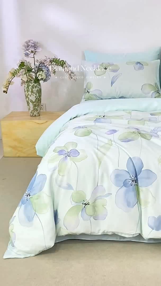 91家纺网 家纺一手货源 找家纺 麦田家纺 2025新款50S莱赛尔天丝印花四件套 微遥