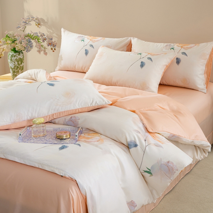 91家纺网 家纺一手货源 找家纺 麦田家纺 2025新款50S莱赛尔天丝印花四件套 绮梦-玉