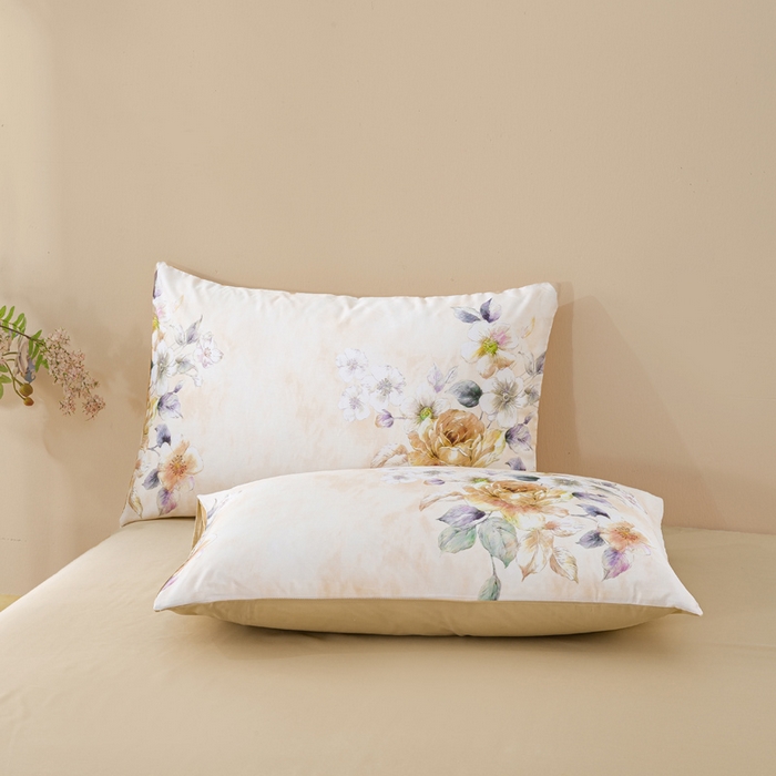 91家纺网 家纺一手货源 找家纺 麦田家纺 2025新款50S莱赛尔天丝印花四件套 洛思-黄