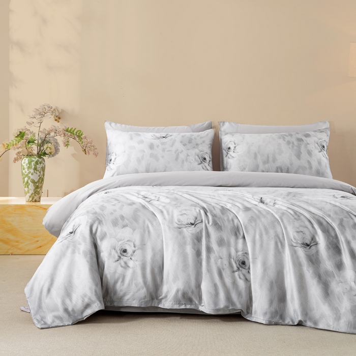 91家纺网 家纺一手货源 找家纺 麦田家纺 2025新款50S莱赛尔天丝印花四件套 豹纹诱惑-灰