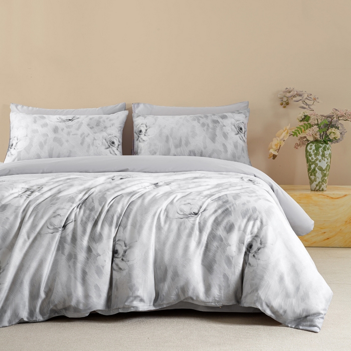 91家纺网 家纺一手货源 找家纺 麦田家纺 2025新款50S莱赛尔天丝印花四件套 豹纹诱惑-灰