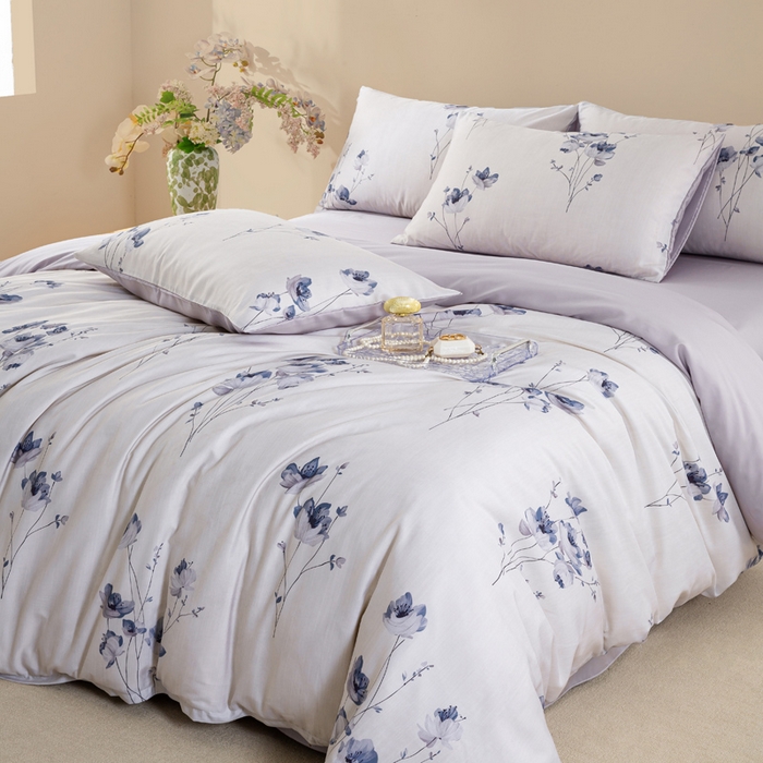 91家纺网 家纺一手货源 找家纺 麦田家纺 2025新款50S莱赛尔天丝印花四件套 蓝韵生香