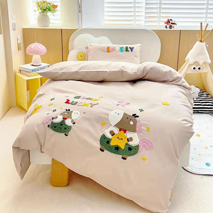 91家纺网 家纺一手货源 找家纺 （总）梵赫2025新款全棉A类5050磨毛卡通毛巾绣婴童套件幼儿园三件套