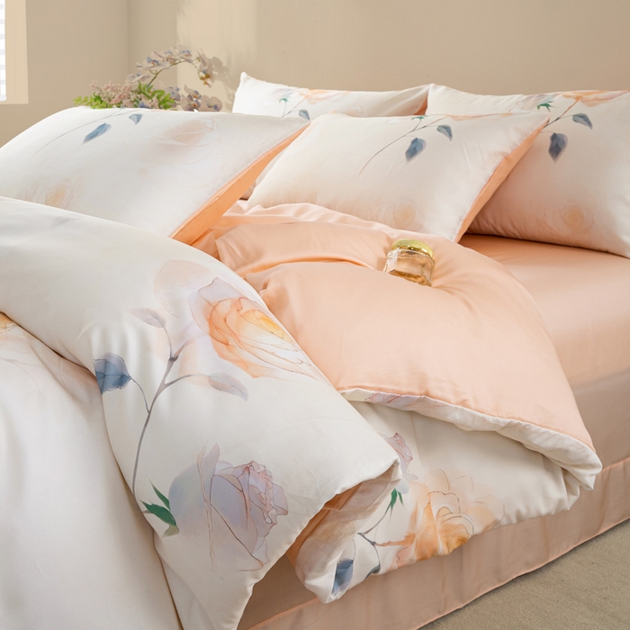 91家纺网 家纺一手货源 找家纺 麦田家纺 2025新款50S莱赛尔天丝印花四件套 绮梦-玉