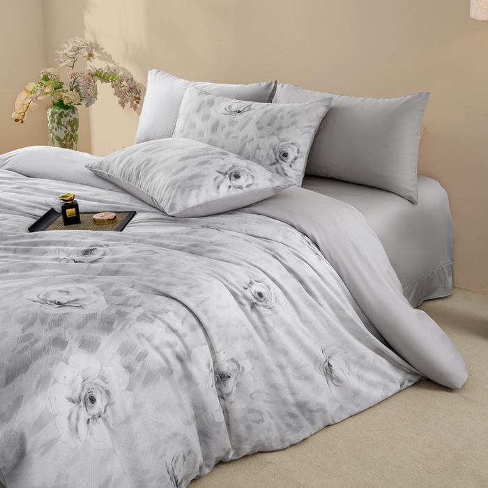 91家纺网 家纺一手货源 找家纺 麦田家纺 2025新款50S莱赛尔天丝印花四件套 豹纹诱惑-灰