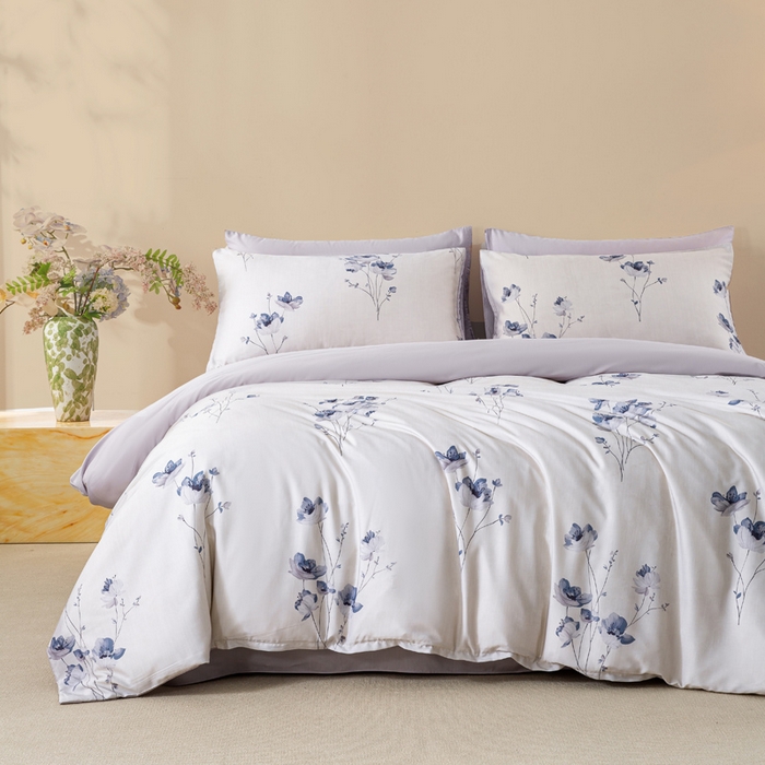 91家纺网 家纺一手货源 找家纺 麦田家纺 2025新款50S莱赛尔天丝印花四件套 蓝韵生香