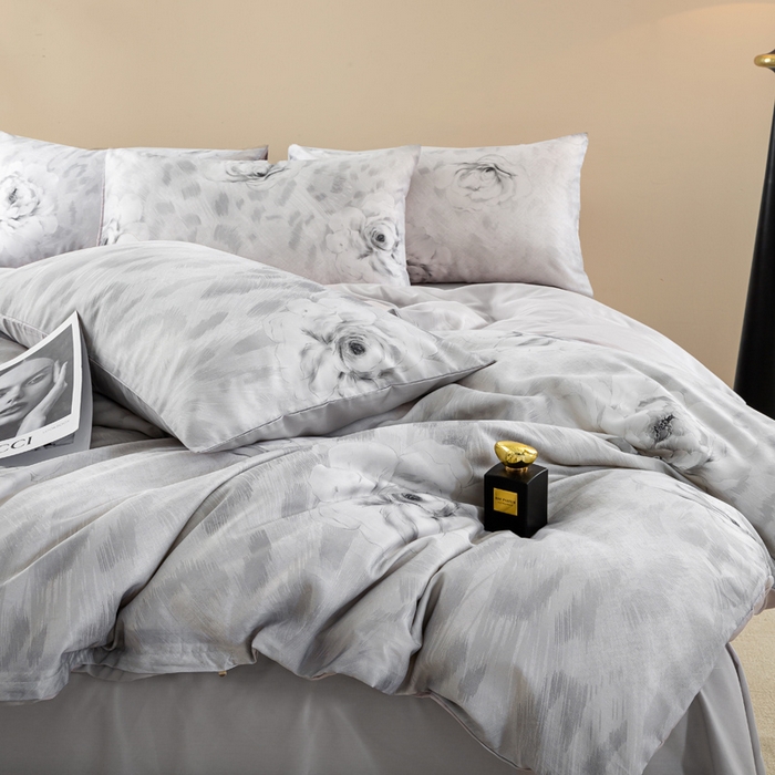 91家纺网 家纺一手货源 找家纺 麦田家纺 2025新款50S莱赛尔天丝印花四件套 豹纹诱惑-灰