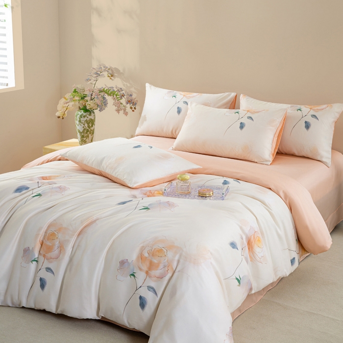 91家纺网 家纺一手货源 找家纺 麦田家纺 2025新款50S莱赛尔天丝印花四件套 绮梦-玉