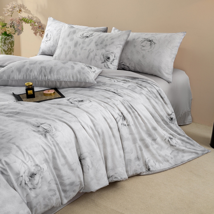 91家纺网 家纺一手货源 找家纺 麦田家纺 2025新款50S莱赛尔天丝印花四件套 豹纹诱惑-灰